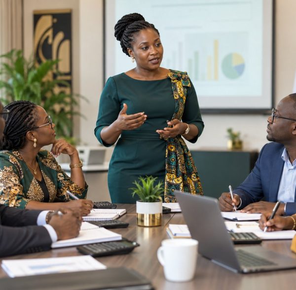 Formatrice animant une session de formation en gestion financière pour des cadres